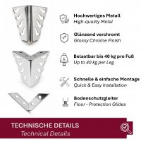 4er Set M&ouml;belfu&szlig; mit Ornament Chrom 8 cm