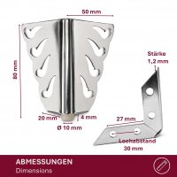 4er Set M&ouml;belfu&szlig; mit Ornament Chrom 8 cm