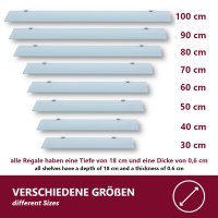 Glasboden 6mm Glasplatte f&uuml;r Glasregal Glasscheibe Regalhalter Bad Glas Regal 90 cm wei&szlig;