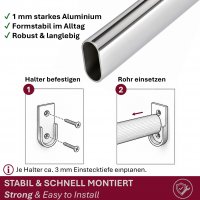 HOOZ&reg; Kleiderstange Schrank Oval 60 cm [SCHRANK- &amp; WANDMONTAGE] inkl. Halter Schrankrohr aus Stahl Garderobenstange Silber