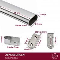 HOOZ&reg; Kleiderstange Schrank Oval 60 cm [SCHRANK- &amp; WANDMONTAGE] inkl. Halter Schrankrohr aus Stahl Garderobenstange Silber