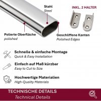 HOOZ&reg; Kleiderstange Schrank Oval 80 cm [SCHRANK- &amp; WANDMONTAGE] inkl. Halter Schrankrohr aus Stahl Garderobenstange Silber