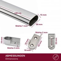 HOOZ&reg; Kleiderstange Schrank Oval 120 cm [SCHRANK- &amp; WANDMONTAGE] inkl. Halter Schrankrohr aus Stahl Garderobenstange Silber