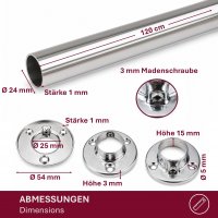 HOOZ Kleiderstange Chrom mit Halterung 120cm