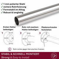 HOOZ Kleiderstange Chrom mit Halterung 120cm
