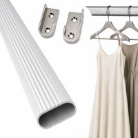 HOOZ&reg; Kleiderstange 60 cm Oval Aluminium [SCHRANK- &amp; WANDMONTAGE] inkl. Halter Schrankrohr Schrankstange Garderobenstange Silber