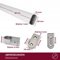 HOOZ&reg; Kleiderstange 60 cm Oval Aluminium [SCHRANK- &amp; WANDMONTAGE] inkl. Halter Schrankrohr Schrankstange Garderobenstange Silber