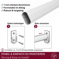 HOOZ&reg; Kleiderstange 60 cm Oval Aluminium [SCHRANK- &amp; WANDMONTAGE] inkl. Halter Schrankrohr Schrankstange Garderobenstange Silber