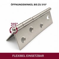 HOOZ M&ouml;belscharniere Edelstahl 87x55mm 4er Set [GEROLLTE SCHARNIERE KLAPPBAR] inkl. Schrauben T&uuml;rband Flachscharnier 315&deg; Schrankt&uuml;ren M&ouml;bel Klappen