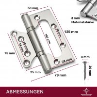 HOOZ&reg; T&uuml;rscharnier 304 Edelstahl 100x74x3mm &amp; 125&times; 78 &times; 3 mm