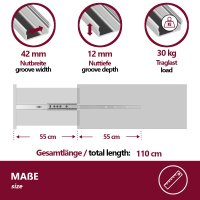 HOOZ&reg; Schubladenschienen 250 mm [VOLLAUSZUG - KUGELLAGER] &ndash; Teleskopschiene, Auszugsschienen f&uuml;r K&uuml;chenschr&auml;nke &amp; M&ouml;bel &ndash; bis 30 kg 1 Paar