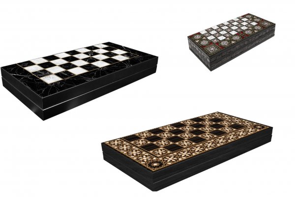 Backgammon und Dame 2 in 1 Spielbrett Holz Stein und Holz Optik Hochglanz Brettspiel Tavla drei Gr&ouml;&szlig;en
