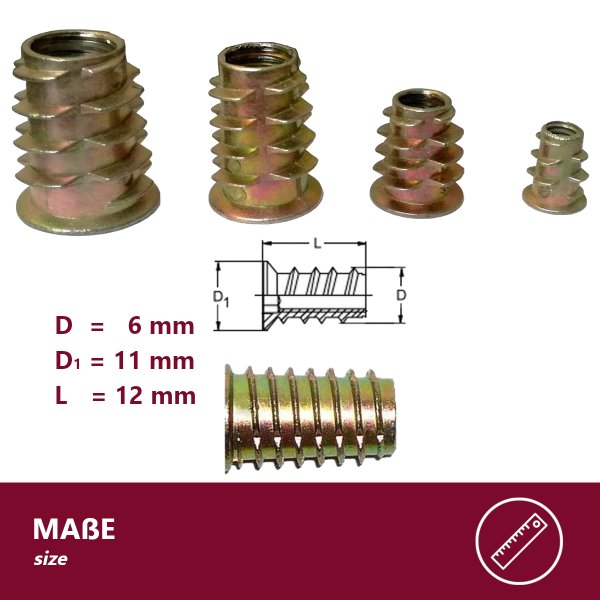 Gewindemuffe 4 Gr&ouml;&szlig;en verzinkt Einschraubmutter Gewinde Muffe Innensechskant M6
