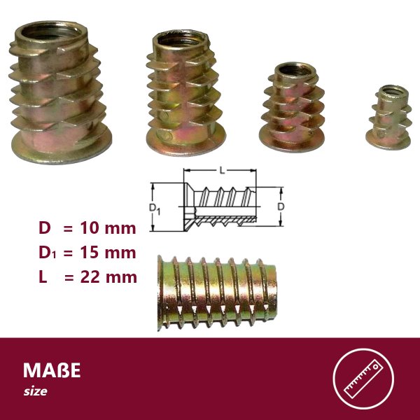 Gewindemuffe 4 Gr&ouml;&szlig;en verzinkt Einschraubmutter Gewinde Muffe Innensechskant M10