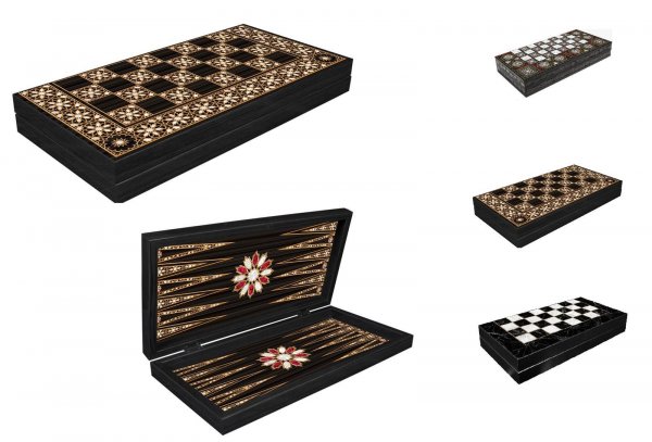 Backgammon und Dame 2 in 1 Spielbrett Holz Stein und Holz Optik Hochglanz Brettspiel Tavla drei Gr&ouml;&szlig;en Mittel 41cm Holz Optik