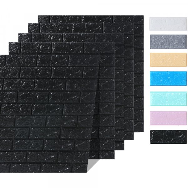 Wandpaneele 3D Design Ziegelsteinoptik selbstklebend 77x70x0,5 cm in 6 Farben Wandtatoo Wandaufkleber schwarz 5 St&uuml;ck