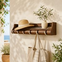 Garderobenleiste 76cm Massiv Bambus Farbe Espresso - FSC Zertifikat - 6 Metall Kipphaken