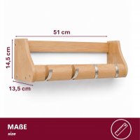 Garderobenleiste 50cm Massiv Bambus natur - FSC Zertifikat - 4 Metall Kipphaken