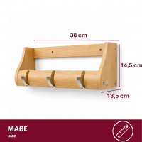 Garderobenleiste 38cm Massiv Bambus natur - FSC Zertifikat - 3 Metall Kipphaken