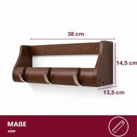 Garderobenleiste 38cm Massiv Bambus Espresso - FSC Zertifikat - 3 Metall Kipphaken