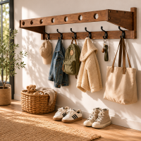 Wandgarderobe Massiv Bambus - FSC Zerifikat - Espresso - mit 6 Metallhaken
