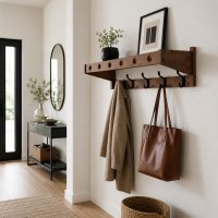 Wandgarderobe Massiv Bambus - FSC Zerifikat - Espresso - mit 5 Metallhaken