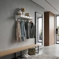 Wandgarderobe Wandgarderobe Massiv Bambus - FSC Zerifikat - Weiss - mit 4 Metall
