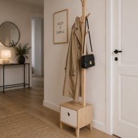 Bambus Garderobenst&auml;nder moderner Kleiderst&auml;nder Holz &ndash; inkl. Stoffschubkasten &amp; 8 Haken