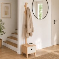 Bambus Garderobenst&auml;nder moderner Kleiderst&auml;nder Holz &ndash; inkl. Stoffschubkasten &amp; 8 Haken