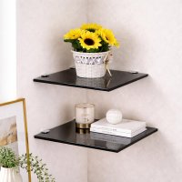 HOOZ Glas Eckregal aus Sicherheitsglas 25 x 25 x 0,6 cm Quadratisch - schwarz