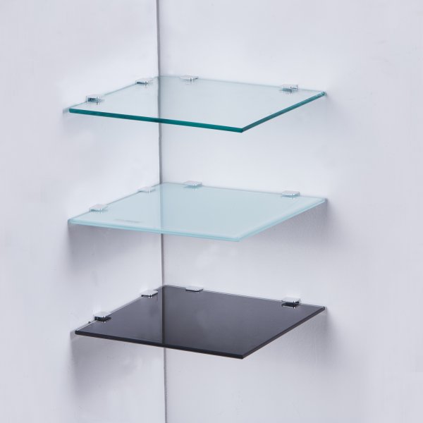 HOOZ Glas Eckregal aus Sicherheitsglas 35 x 35 x 0,6 cm Quadratisch - schwarz