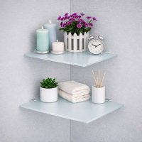 HOOZ Glas Eckregal aus Sicherheitsglas 25 x 25 x 0,6 cm Quadratisch - wei&szlig;