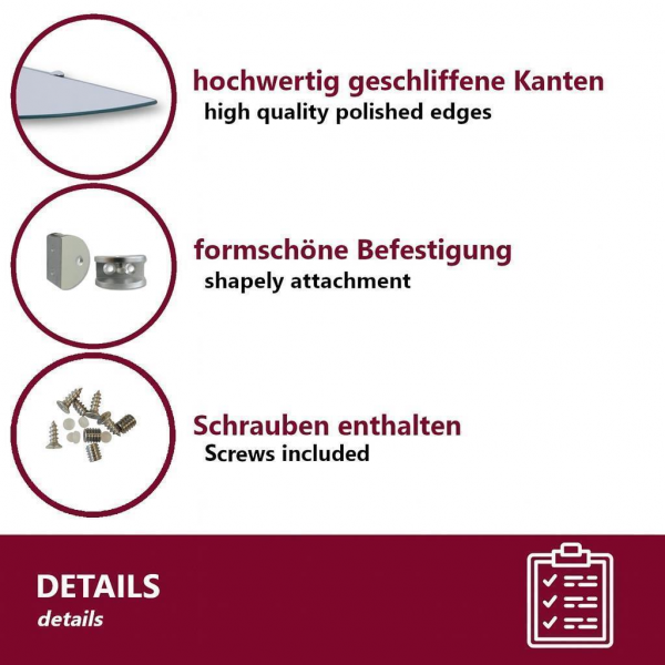 HOOZ Glas Eckregal aus Sicherheitsglas 35 x 35 x 0,6 cm Quadratisch - Klarglas