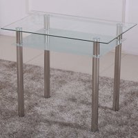 HOOZ Esstisch Glas mit 6mm Sicherheitsglas &amp; Facettenschliff - Glastisch als Esszimmertisch/K&uuml;chentisch (90x60x75cm, satiniert)