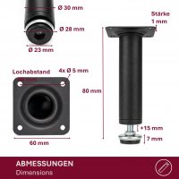 4er Set M&ouml;belfu&szlig; schwarz in 5 Gr&ouml;&szlig;en 8 bis 20 cm