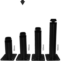 4er Set M&ouml;belfu&szlig; schwarz in 5 Gr&ouml;&szlig;en 8 bis 20 cm