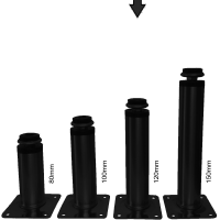 4er Set M&ouml;belfu&szlig; schwarz in 5 Gr&ouml;&szlig;en 8 bis 20 cm