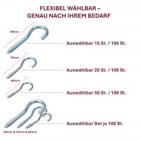 Schraubhaken 60-90 mm - glanzverzinkt