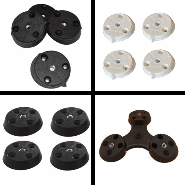 4er Set Montageplatten f&uuml;r M&ouml;belf&uuml;&szlig;e schwarz, gerade - aus Kunststoff mit M8 Metallgewinde