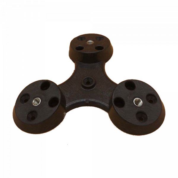 Montageplatte f&uuml;r M&ouml;belf&uuml;&szlig;e schwarz, 15&deg; angewinkelt im Dreieck- aus Kunststoff mit M8 Metallgewinde