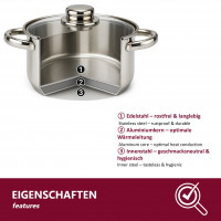 Universaltopf Kochtopf mit Glasdeckel Suppentopf gro&szlig;er Topf Alle Herdarten 4 Gr&ouml;&szlig;en Kapazit&auml;t 4er Set