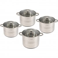 Universaltopf Kochtopf mit Glasdeckel Suppentopf gro&szlig;er Topf Alle Herdarten 4 Gr&ouml;&szlig;en Kapazit&auml;t 4er Set &Oslash; 22 cm