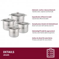 Universaltopf Kochtopf mit Glasdeckel Suppentopf gro&szlig;er Topf Alle Herdarten 4 Gr&ouml;&szlig;en Kapazit&auml;t 4er Set &Oslash; 28cm