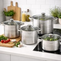 Universaltopf Kochtopf mit Glasdeckel Suppentopf gro&szlig;er Topf Alle Herdarten 4 Gr&ouml;&szlig;en Kapazit&auml;t 4er Set SET