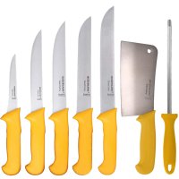 Fleischermesser Set 7-teilig aus Edelstahl mit Hackbeil &amp; Wetzstahl | Profi K&uuml;chenmesser Set mit Fleischmesser, Stechmesser &amp; Ausbeinmesser f&uuml;r Fleisch, Fisch &amp; Gefl&uuml;gel