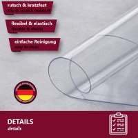 HOOZ Tischfolie &Oslash;90 cm transparent 1,5 mm stark, durchsichtige Tischdecke Schutz und Eleganz f&uuml;r Ihren Tisch, Wasserfest und Abwischbar PVC Tischschutz, rund