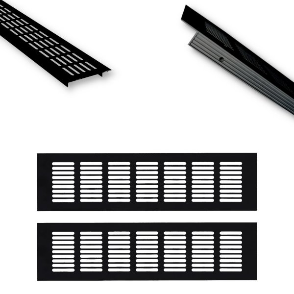 2x Aluminium L&uuml;ftungsgitter schwarz 20x8x1.2 cm f&uuml;r ideale Bel&uuml;ftung, Bel&uuml;ftungsgitter f&uuml;r K&uuml;che, Bad, Toilette, Garage und Wohnzimmer, Abluftgitter