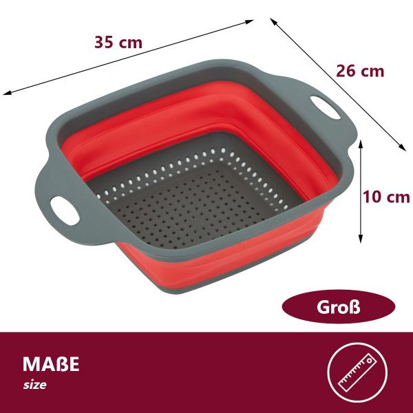 3x faltbares Seiher Sieb, Nudelsieb Silikon Klappbar, Sp&uuml;lmaschinenfestes K&uuml;chensieb, Umweltfreundlich Sieb K&uuml;che Perfekte zum Abtropfen von Nudeln, Gem&uuml;se, Obst (Quadratisch)