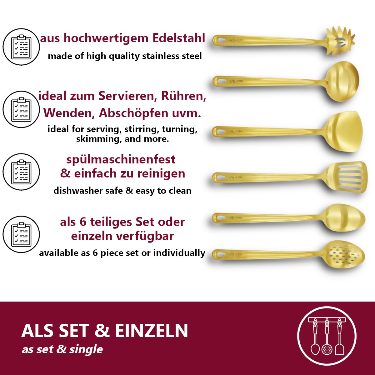 6-Teiliges Küchenutensilien Set, Edelstahl Küchengeschirr Set, Küchen