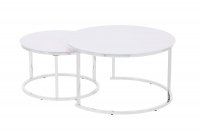 HOOZ Couchitsch 2er Set Rund, Beistelltisch Metall, Wohnzimmer Tisch f&uuml;r Couch und Sofatisch, Nachttisch f&uuml;r Dekoration (80x80x45 cm und&nbsp;60x60x41&nbsp;cm) Chrom wei&szlig;